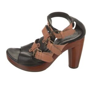 Chie Mihara Leather Colorblock Black Tan Gladiator Sandals Heels 9 39